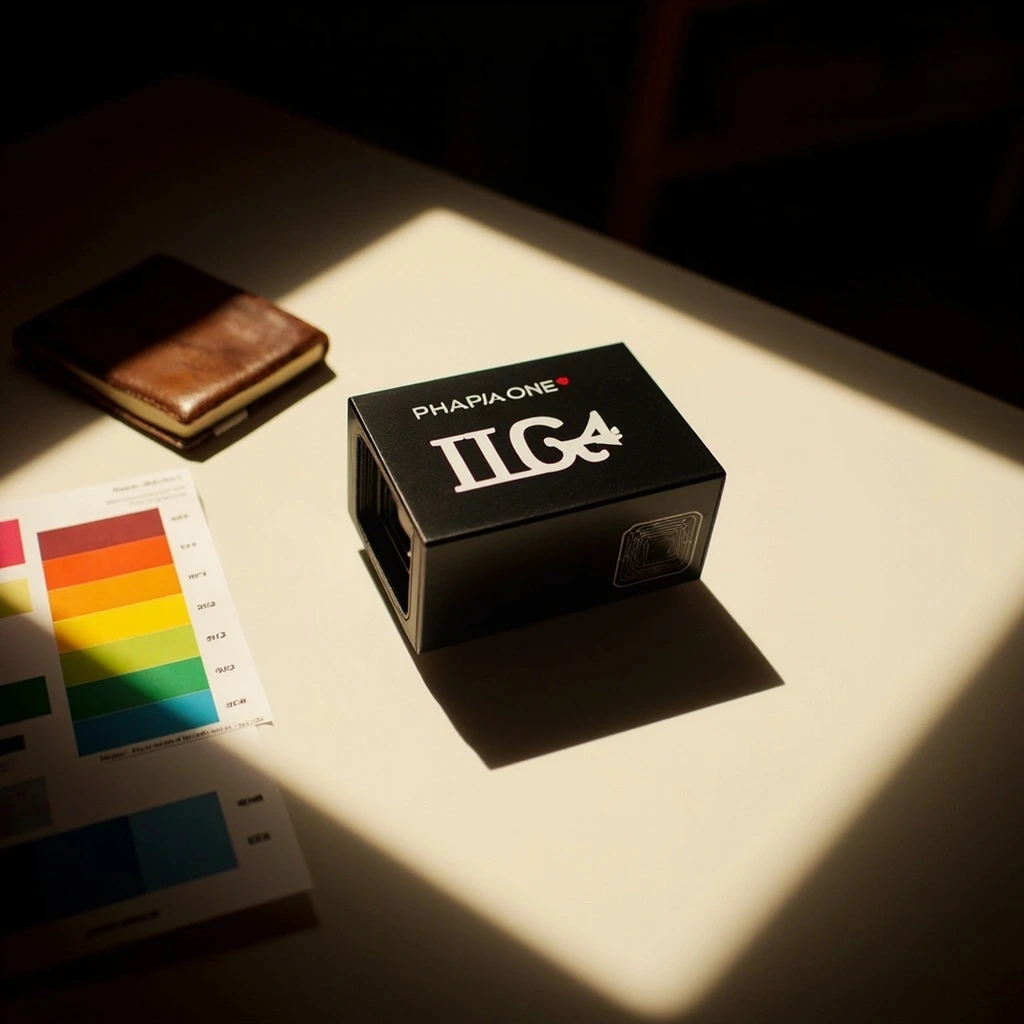 A Phase One IQ4 digital back on a light table beside a color checker and field notebook.