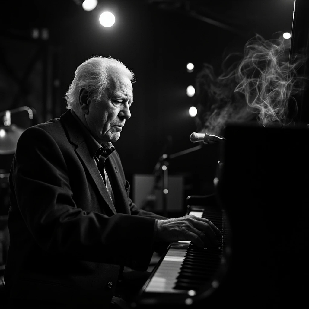 A jazz pianist mid-performance in a dim Brooklyn club, photographed for a personal archive project.