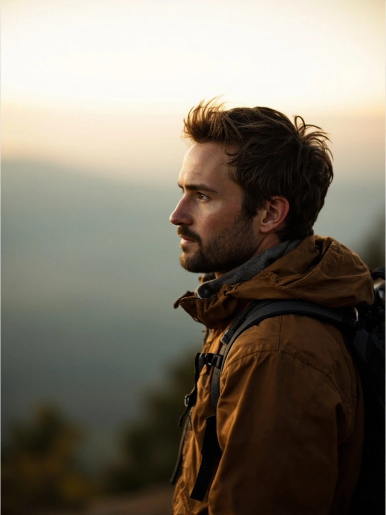 Patagonia Ridge Campaign — model on misty ridgeline at sunrise